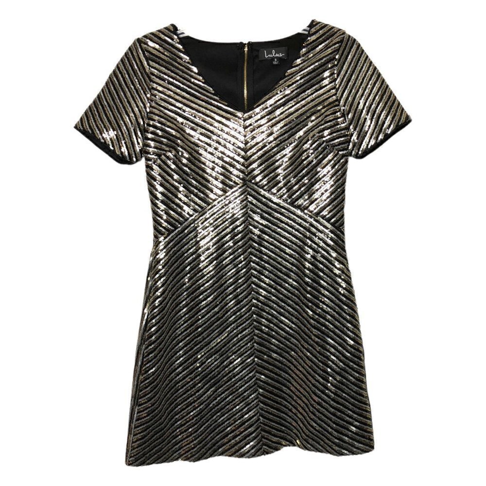 New - LULU'S IDB72450 Silver, Gold & Black Sequins Mini Cocktail Dress - Size S